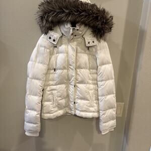 VTG Abercrombie & Fitch Jacket S Y2K White Fur Trim Hood Down Quilt Puffer